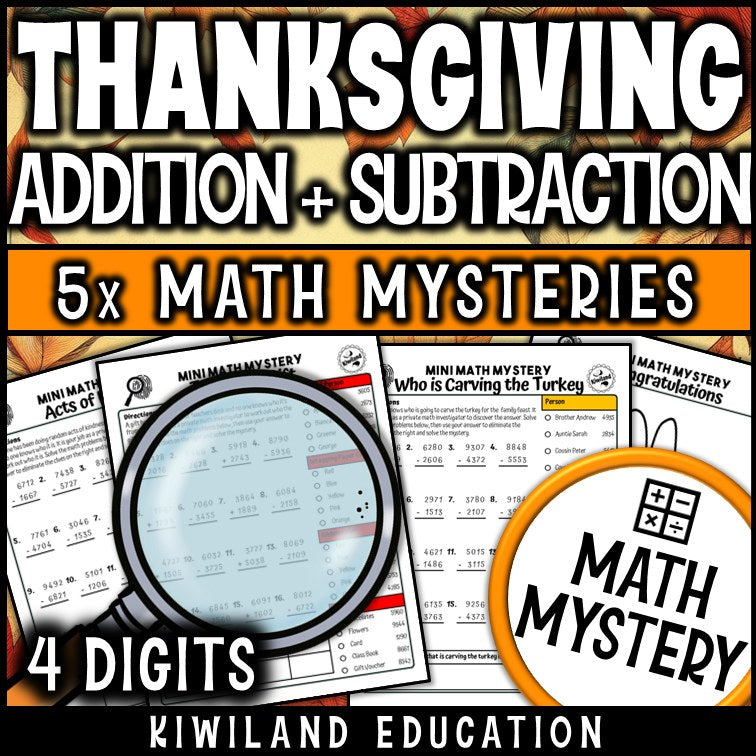 Thanksgiving regrouping detective math mystery printable activity