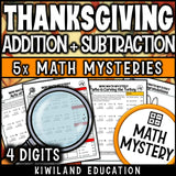 Thanksgiving regrouping detective math mystery printable activity