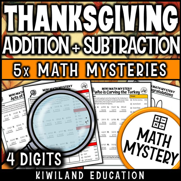 Thanksgiving regrouping detective math mystery printable activity