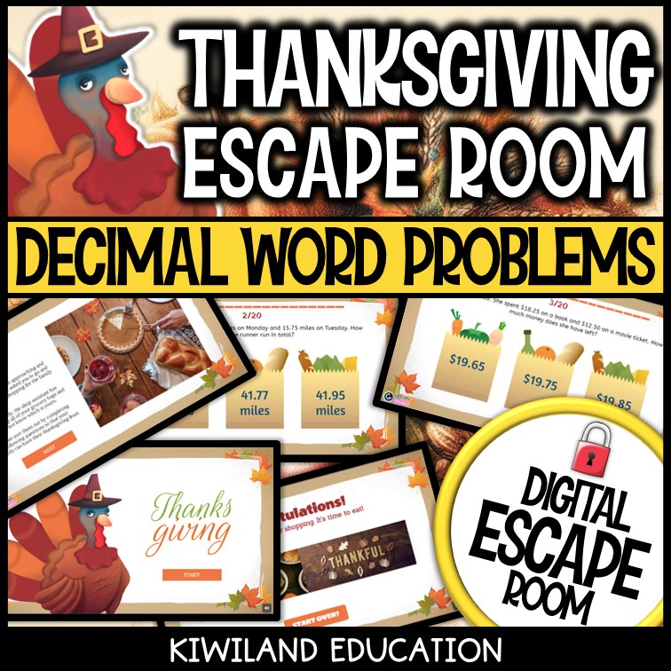 Adding and Subtracting Decimals Digital Escape Room Thanksgiving preview 2