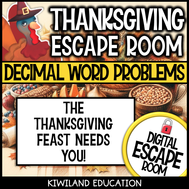 No-prep Thanksgiving decimals math escape room activity