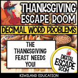 No-prep Thanksgiving decimals math escape room activity