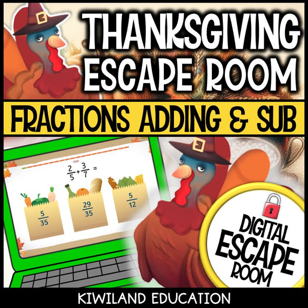 Adding and Subtracting Fractions Digital Escape Room Thanksgiving preview 1