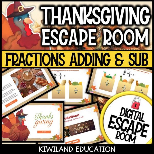 Adding and Subtracting Fractions Digital Escape Room Thanksgiving preview 2