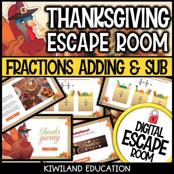 Thanksgiving fraction escape room puzzle screen