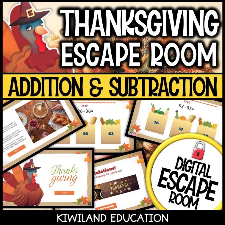 Addition and Subtraction Within 100 Digital Escape Room Thanksgiving preview 2