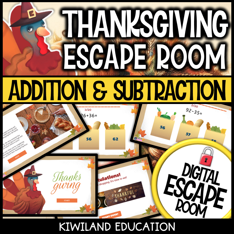 Thanksgiving addition and subtraction escape room puzzle screen