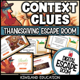 Thanksgiving-themed context clues escape room puzzle screen