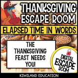 No-prep Thanksgiving elapsed time math escape room activity