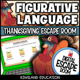 Thanksgiving figurative language digital escape room cover, ELA grades 3–6
