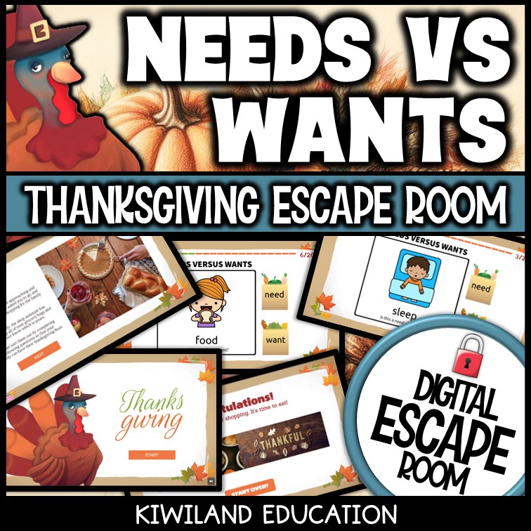 Thanksgiving needs vs wants escape room puzzle screen