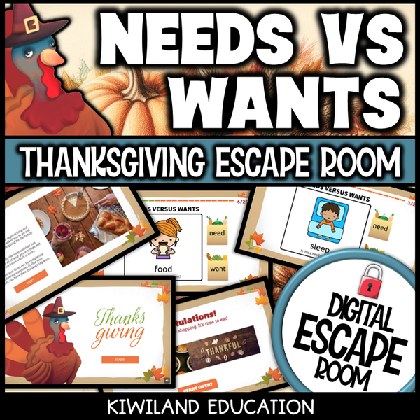 Thanksgiving needs vs wants escape room puzzle screen
