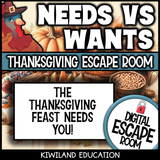 No-prep Thanksgiving needs and wants escape room activity