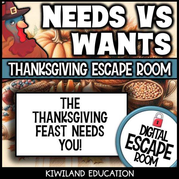 No-prep Thanksgiving needs and wants escape room activity
