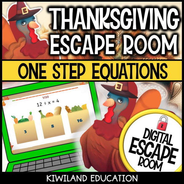 One-Step Equations Digital Escape Room Thanksgiving preview 1