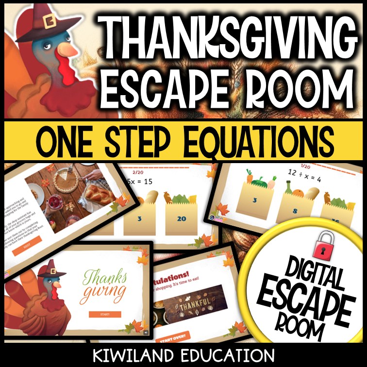 One-Step Equations Digital Escape Room Thanksgiving preview 2