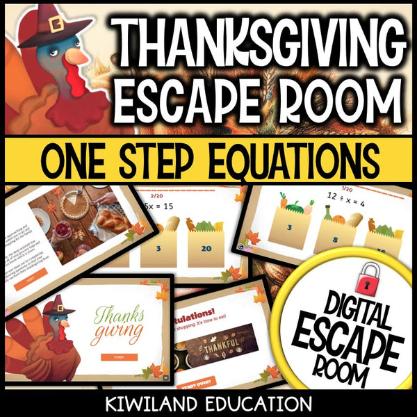 One-Step Equations Digital Escape Room Thanksgiving preview 2
