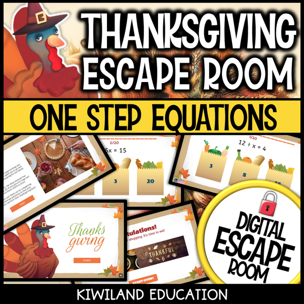 Thanksgiving one-step equations escape room puzzle screen