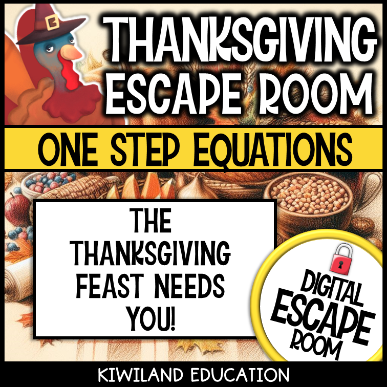 No-prep Thanksgiving one-step equations math escape room activity