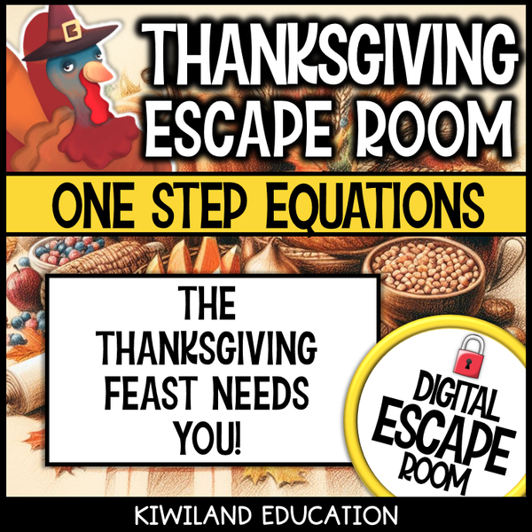 No-prep Thanksgiving one-step equations math escape room activity