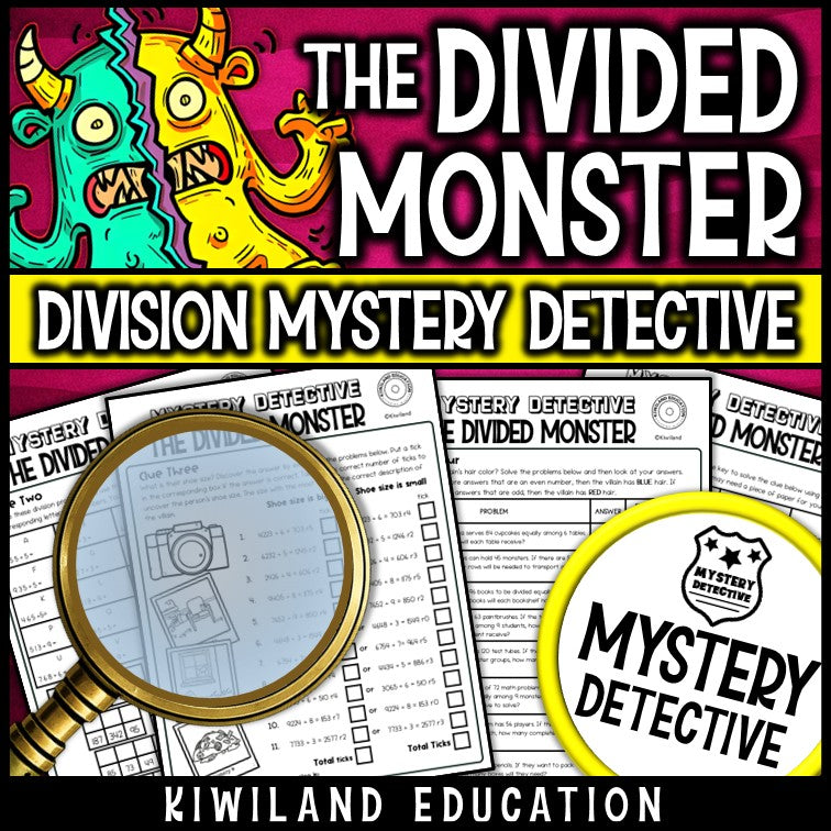 The divided monster long division facts no-prep mystery detective pack