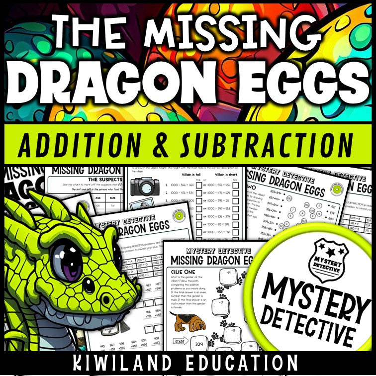 The missing dragon eggs addition subtraction mystery detective grades 3-5