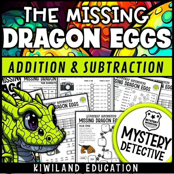 The missing dragon eggs addition subtraction mystery detective grades 3-5