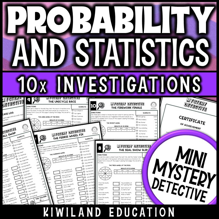 Theoretical experimental probability worksheets detective mystery certificate printable