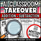 Three digit addition regrouping detective activity story page suspect chart no-prep