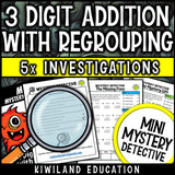 Three digit carrying practice mystery detective cases