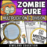 Times tables division fact fluency detective activity story suspect chart printable