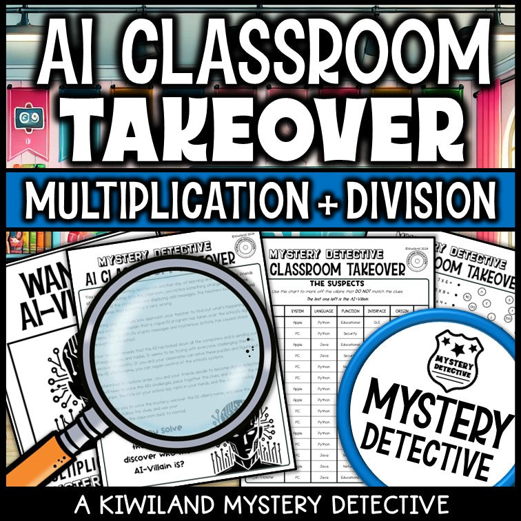 Times tables division practice detective activity story page suspect chart printable