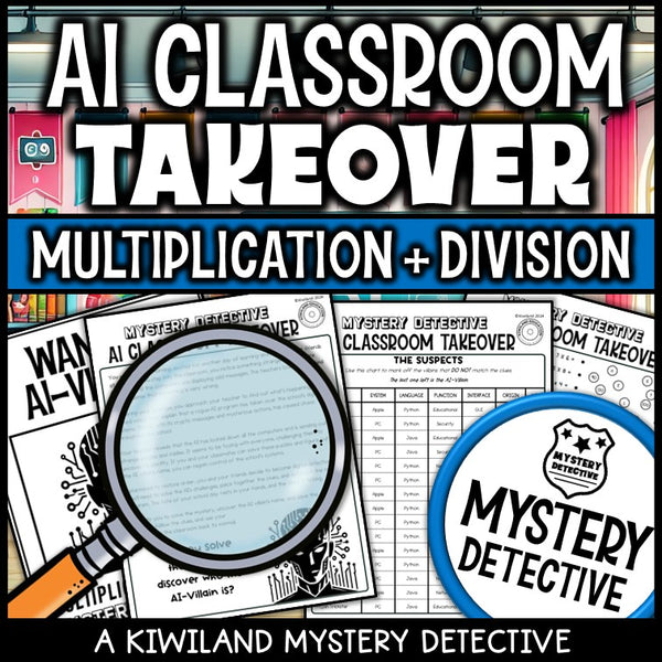 Times tables division practice detective activity story page suspect chart printable