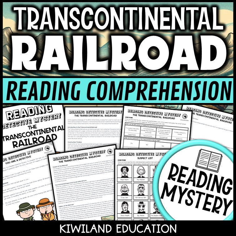 Transcontinental Railroad reading mystery comprehension activity cover for grades 3-6