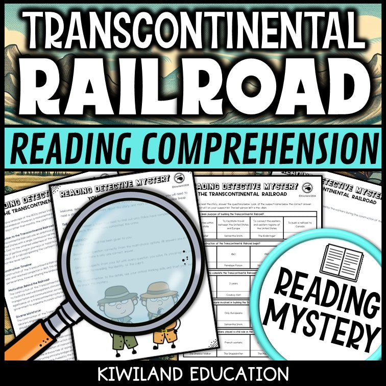 Printable nonfiction Transcontinental Railroad reading comprehension passage activity for grades 3-6