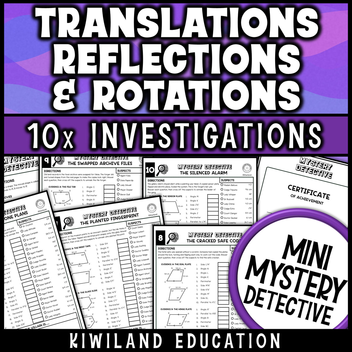 Translations, rotations and reflections geometry activities with answer keys and a certificate for 8th grade math