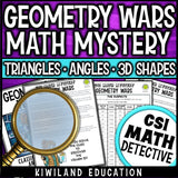 Triangles and angles geometry clue worksheet pages - CSI math mystery