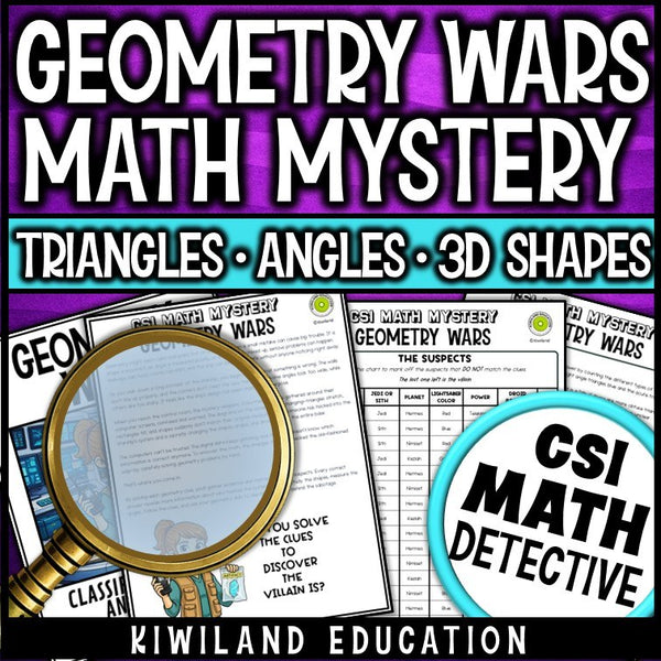 Triangles and angles geometry clue worksheet pages - CSI math mystery