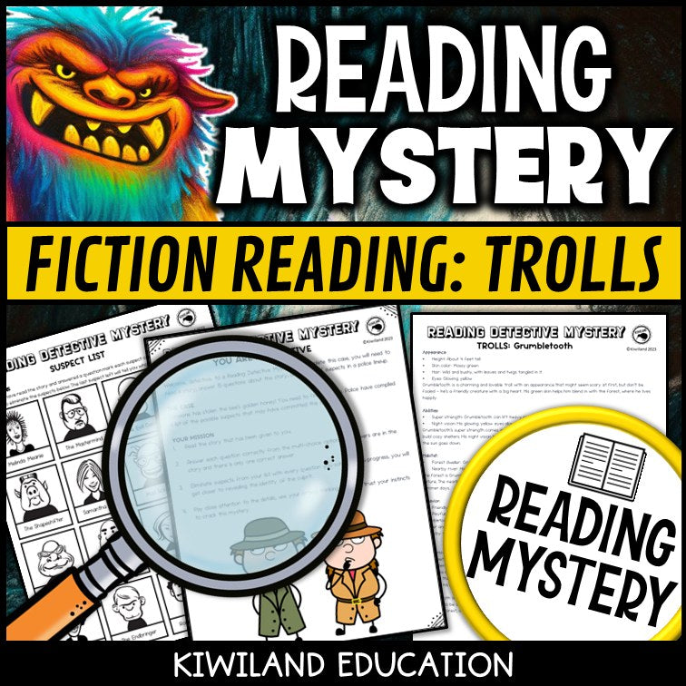 Fiction trolls reading comprehension passage activity for grades 3-6