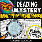 Trolls fiction reading mystery comprehension questions worksheet with suspect line-up
