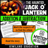 Two digit addition and subtraction clue pages haunted halloween