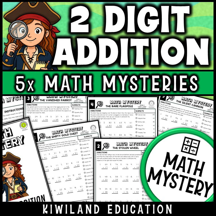 Two digit addition with regrouping worksheets, pirate math mystery for 2nd and 3rd grade