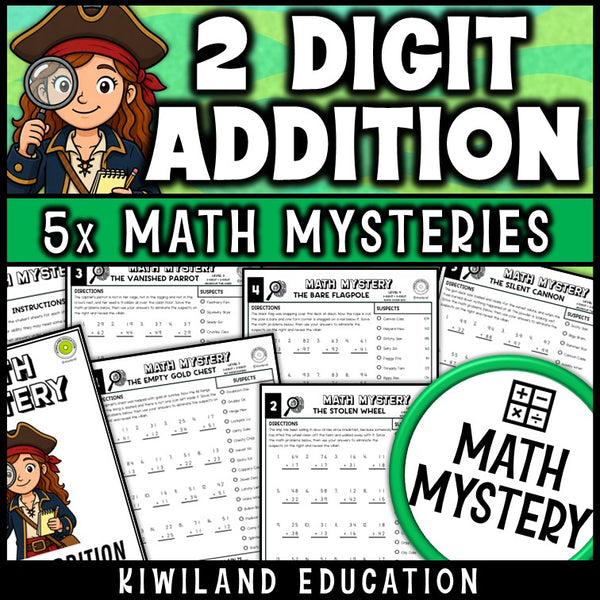 Two digit addition with regrouping worksheets, pirate math mystery for 2nd and 3rd grade