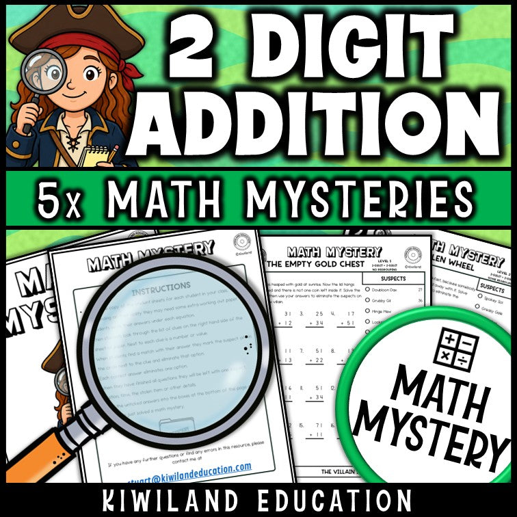 Two digit addition without regrouping, printable no prep math mystery activity