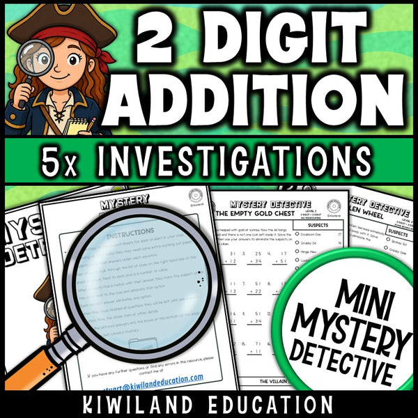 Two digit addition without regrouping printable no-prep mystery detective activity