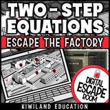 Two-step equations digital escape room cover, grades 7–9 algebra