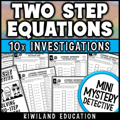 Two step equations worksheets for 7th grade math, ten no prep detective cases set at a busy port with a smuggling ring to catch