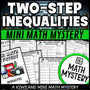 Solving two-step and multi-step inequalities math mystery worksheets cover