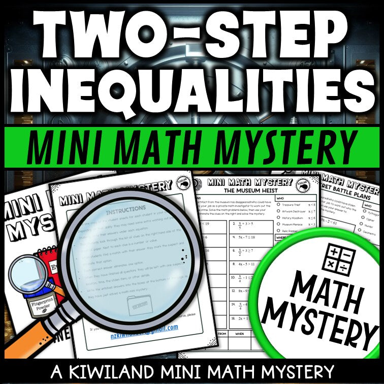 Two-step and multi-step inequalities math mystery worksheet sample page