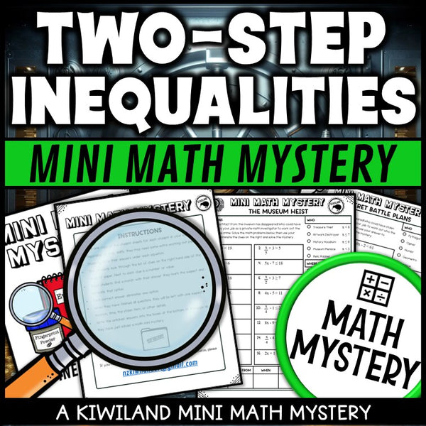 Two-step and multi-step inequalities math mystery worksheet sample page